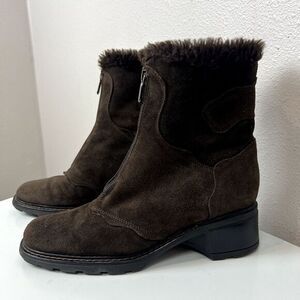 Aquatalia Brown Ankle Boots with Fur Trim